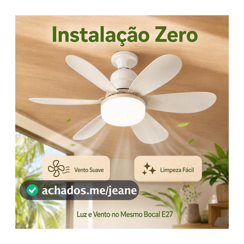 Ventilador de Teto 80W LED Lâmpada Controle Remoto Luminária Economica de Energia 6 lâminas Bivolt