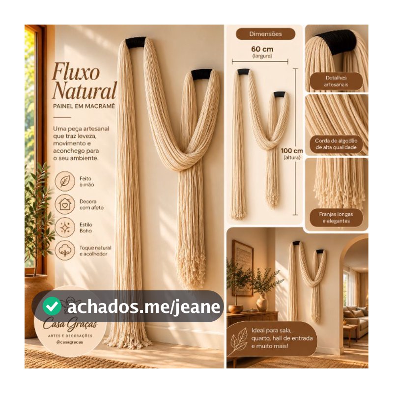 Colar de parede Fluxo Natural Painel em Macramê 60x100cm Corda de Algodão Franjas Longas Estilo Boho