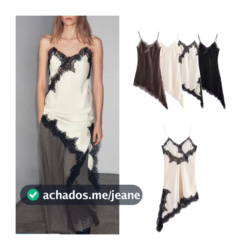 Verão novos produtos feminino estilo Sexy com decote em V sem mangas seda cetim textura renda vestido assimétrico5919200