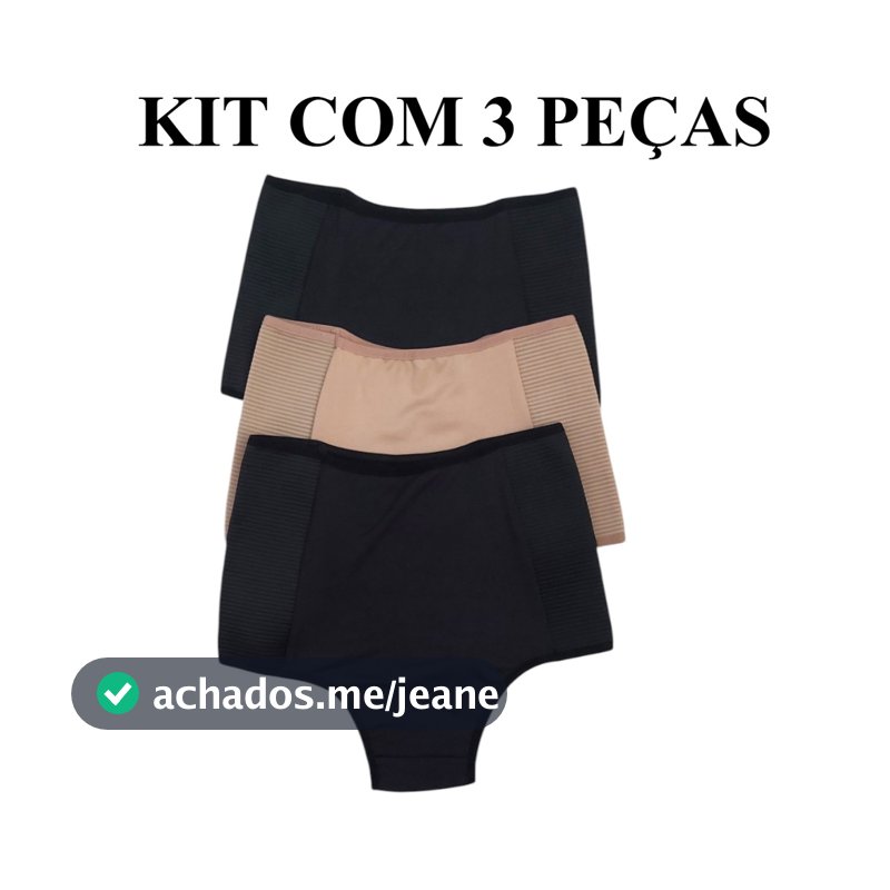 Kit C/ 3 Calcinhas Cinta Modeladora Cós Alto Segura Barriga Pós Parto Zero Culote Redutora de Medida
