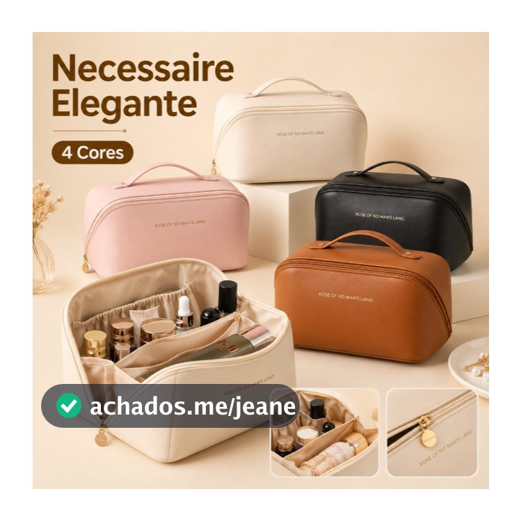 Necessaire Feminina Grande Bolsa Organizadora de Maquiagem Formato Travesseiro com Alça para Viagem e Acessórios