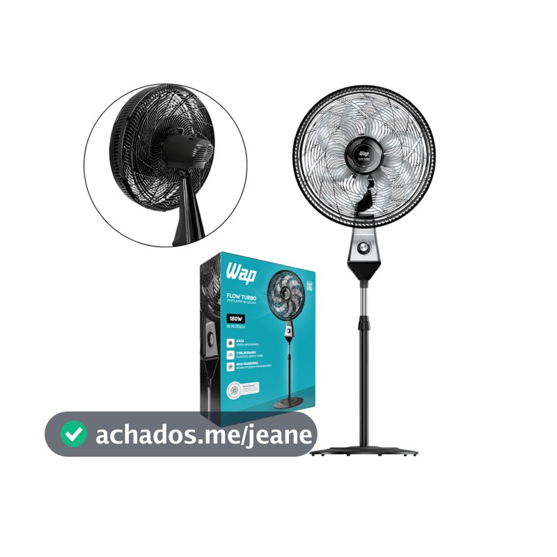 Ventilador de Coluna Silencioso 8 Pás 180W Flow Turbo Wap