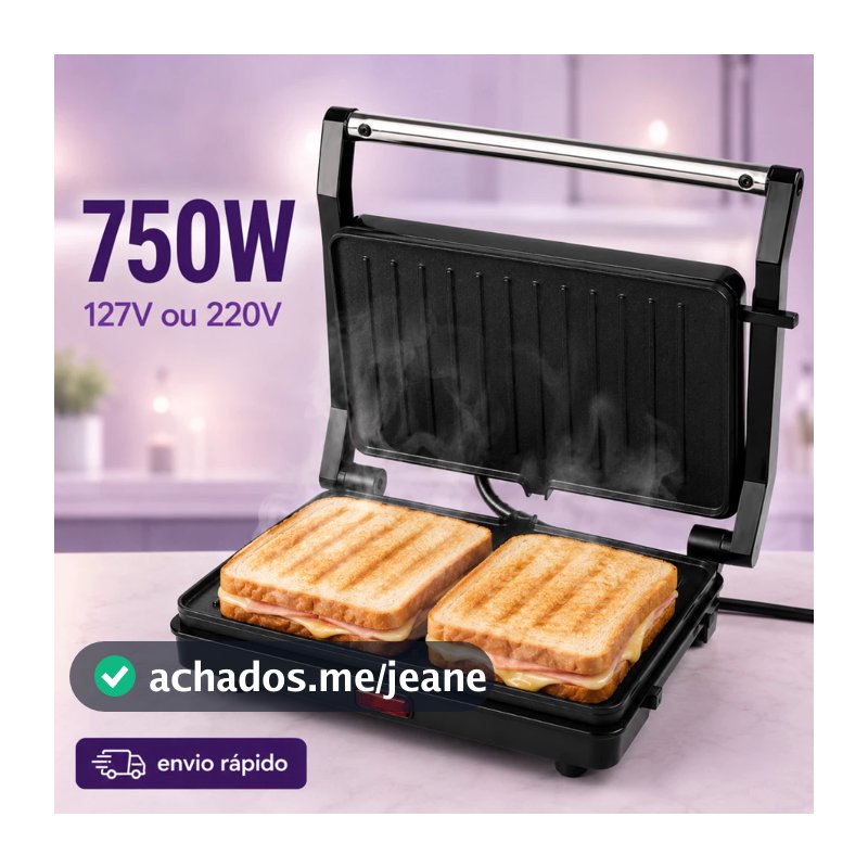SANDUICHEIRA GRILL ELÉTRICA 2 EM 1 MULTIUSO INOX PRETA KAZA+