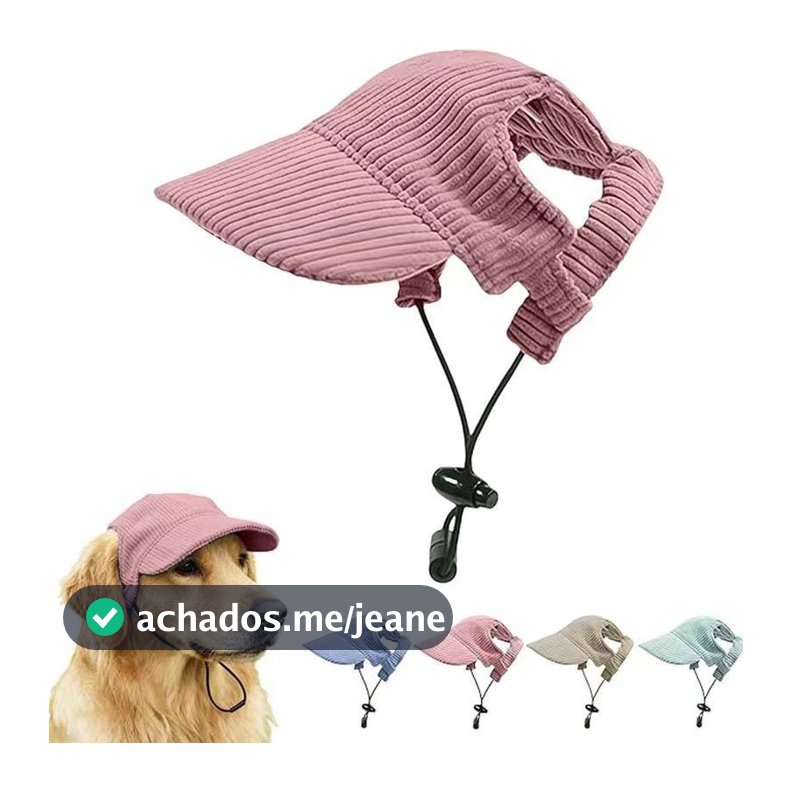 Boné Cordonete Pet Protetor Solar Aba Recorte Orelha Cordão Regulável Acessório Para Todos Cachorros
