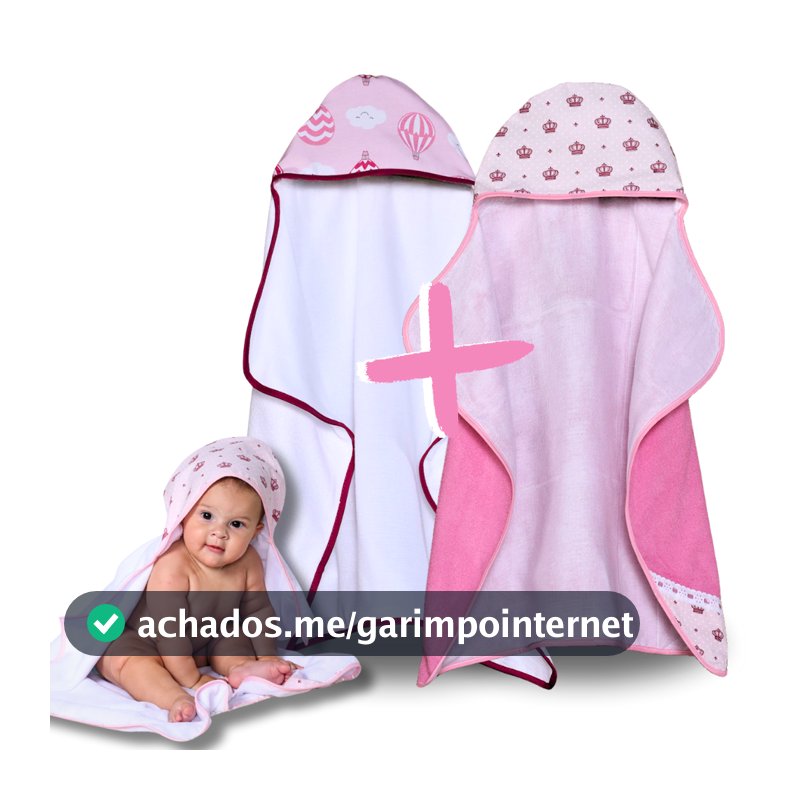 Toalha de Banho Bebê 2 Unidades Forrada com Fralda 100% Algodão Capuz Menino e Menina
