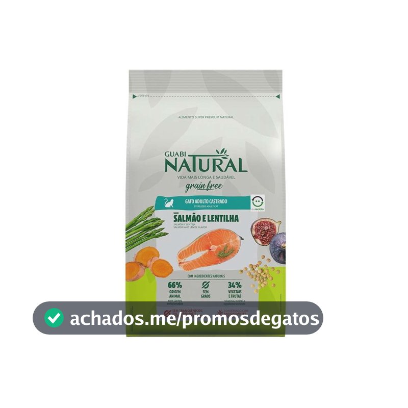 Ração Seca Guabi Natural Grain Free Salmão e Lentilha para Gatos Castrados 7,5kg
