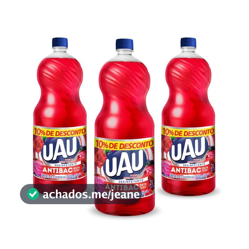 Kit 3un Desinfetante Uau Antibac Flores e Frutas Vermelhas 2l