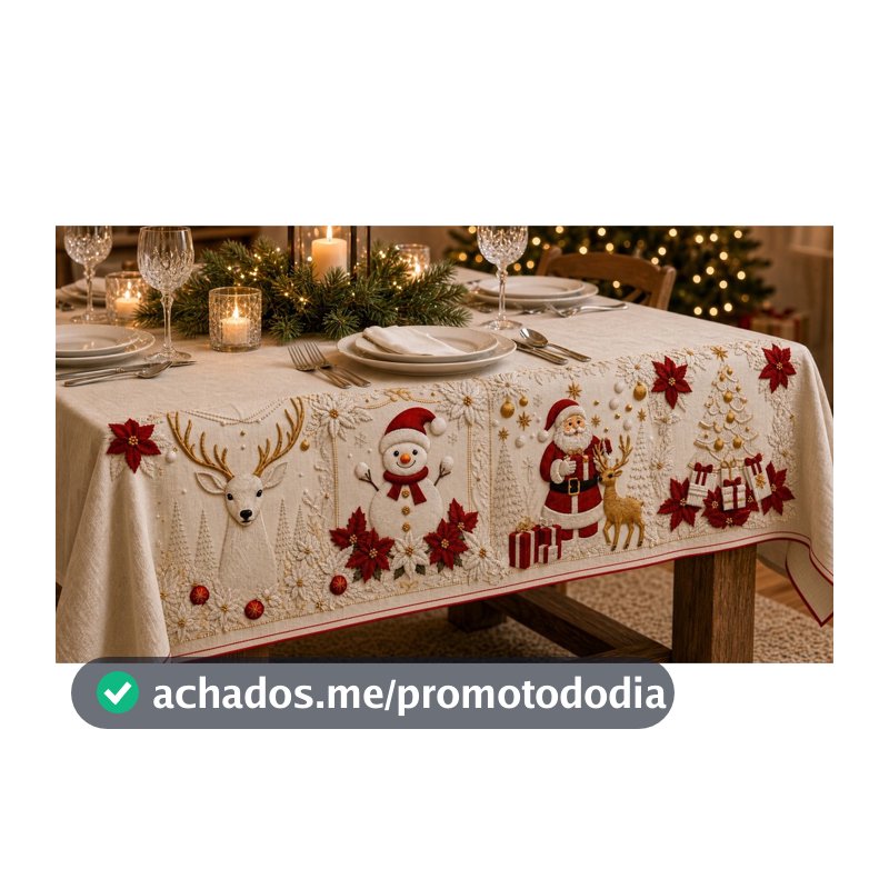 Toalha De Mesa Decoração Natal Para Mesa 6 Lugares 2 Metros Estampada 100% 200 cm x 150 cm Algodão E Poliéster