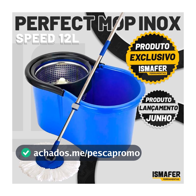 Balde Mop Esfregao Com Cesto Inox Cabo 1,40 Metros 3 Refis