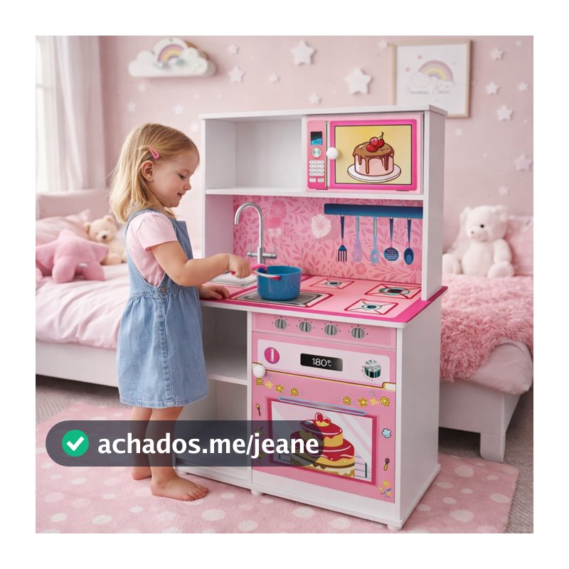 Cozinha Infantil de Brinquedo Completa em MDF Rosa Diversão Educativa para Crianças