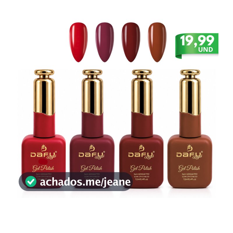Kit 4 Esmaltes em Gel Dafu Nova Coleção Infinito Glow Sem Hema/Tpo 12ml Vermelhos Seca Cabine Uv/Led