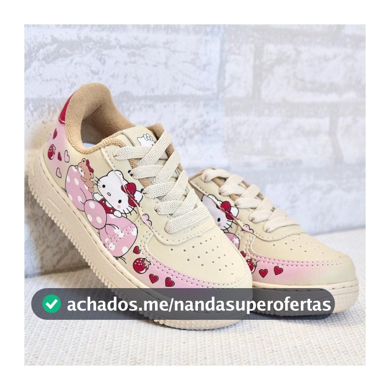 Tênis Infantil Menina Hello Kit Bege Confortável Casual Feminino