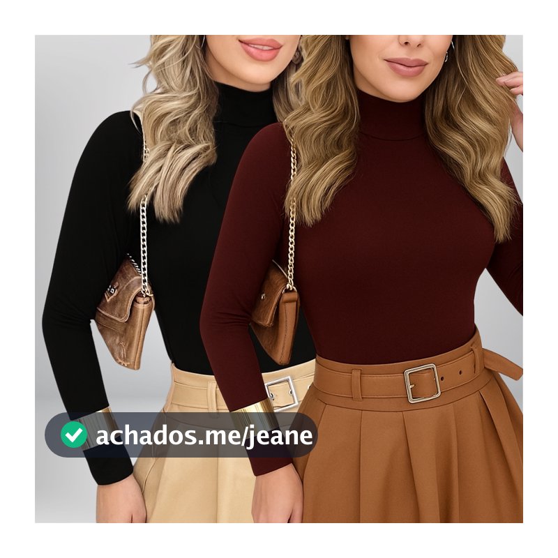 KIT 2 Blusas Feminina Manga Longa Cacharrel Confortável Básico Gola Alta