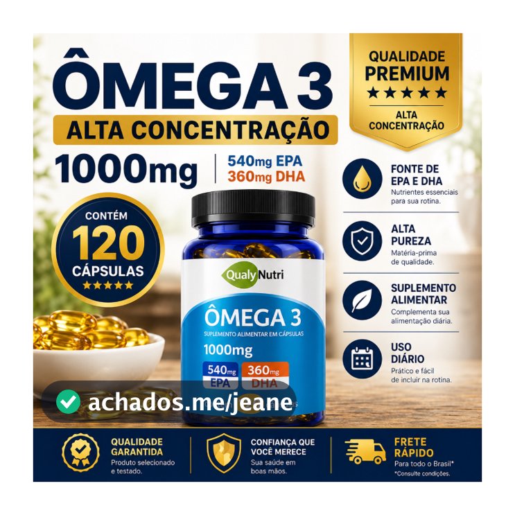 Ômega 3 1000mg 120 Cápsulas Tripla Fonte EPA 540mg DHA 360mg Óleo de Peixe de Alta Concentração