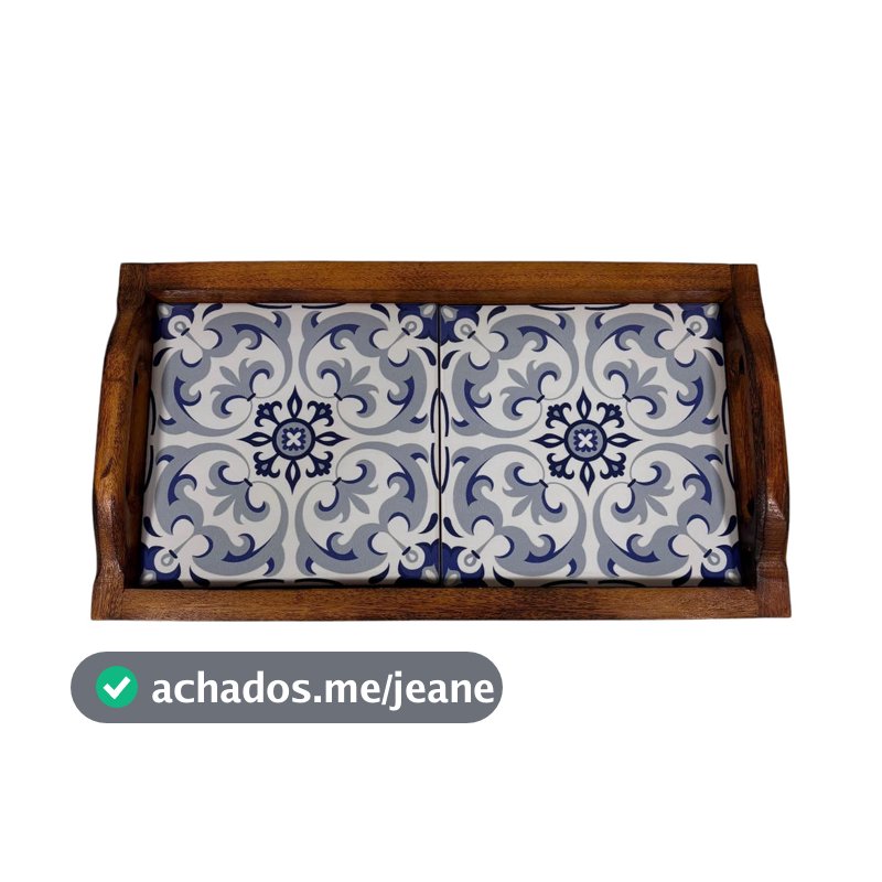 Bandeja De Madeira Com Azulejo Decorativo Vintage Com Alça