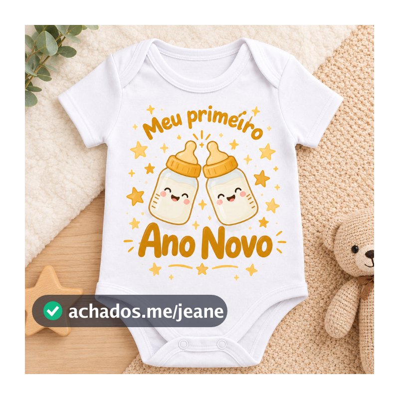 Body Bebê Meu Primeiro Ano Novo Réveillon Branco  Algodão Manga Curta Menino Menina Roupa Fim De Ano