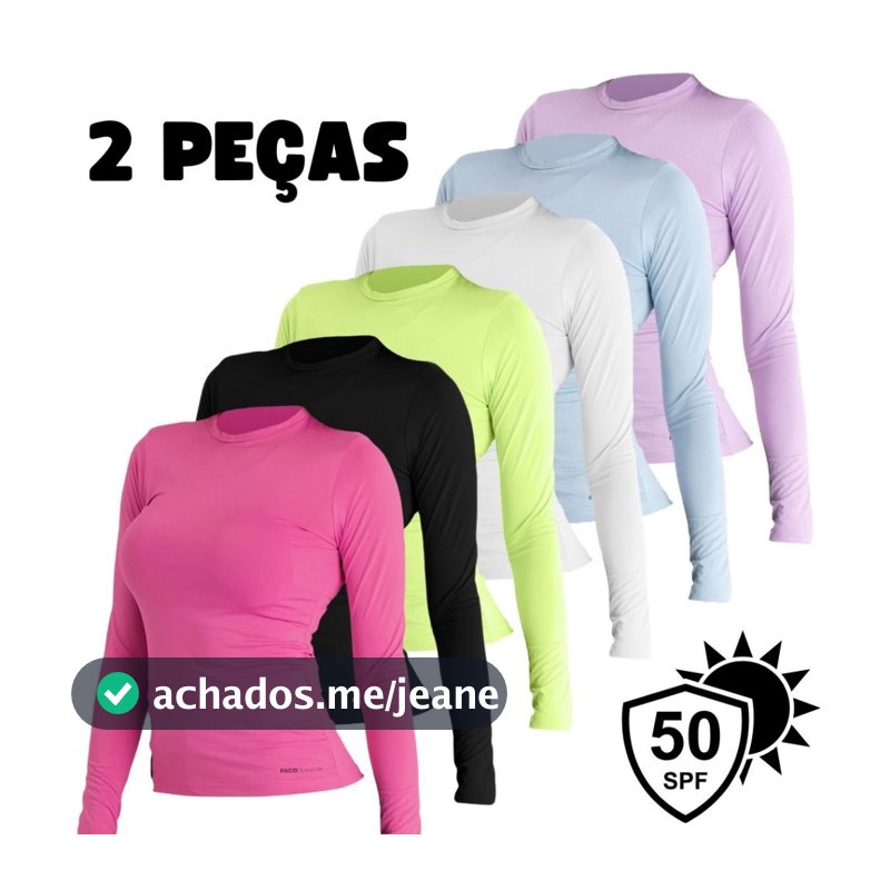 2 Camisetas Proteção UV 50+ Feminina Térmica Camisa Manga Longa Blusa Seca Fácil Segunda Pele