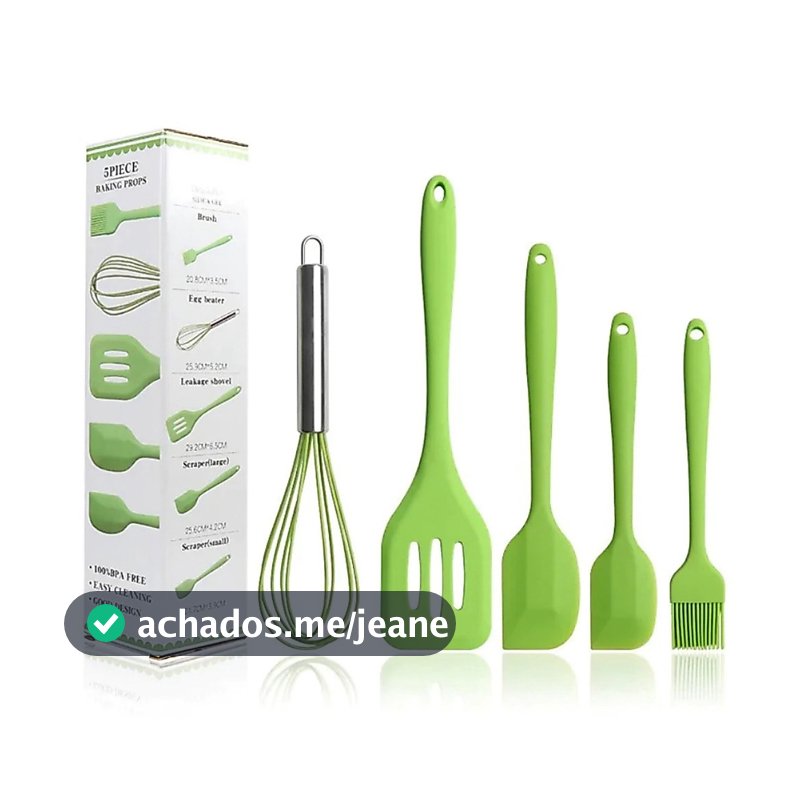Kit com 5 Utensílios de Cozinha em Silicone – Colher Espátula, Espátula Pequena, Pincel, Resistentes