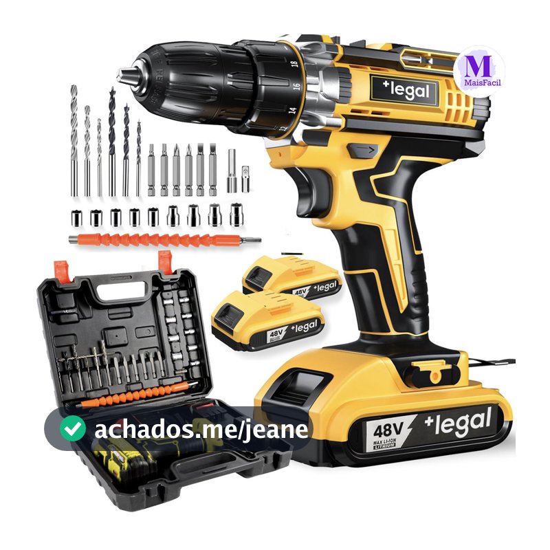 Furadeira/Parafusadeira 26V/48V Dual Baterias, Conjunto com Estuche e Ferramentas Inclusas