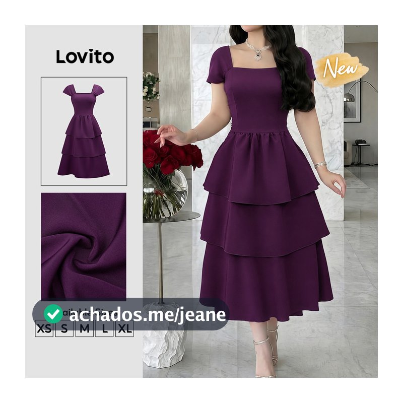 (New Arrival) Lovito Vestido Roxo Feminino Longo Em Camadas Com Babados Para Trabalho primavera/verão E Ano Novo Chinês DRB205P2D202