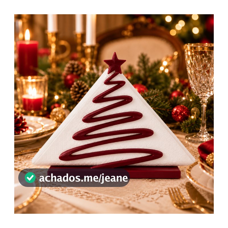Porta Guardanapo Árvore de Natal Dourada com Estrela Decoração de Mesa Posta Natalina Luxo