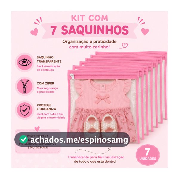Kit 7 Saquinhos Maternidade Organizador Mala Bebê  Mala/Viagem/Roupa Molhada e Seca