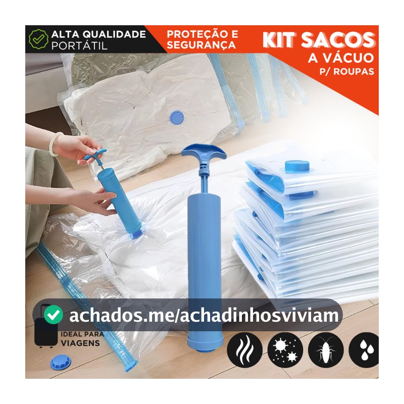 Kit 5 Sacos a Vácuo Para Roupas Com Bomba Manual | Organização de Mala, Viagem e Guarda-Roupa - Aviv