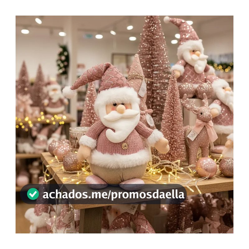 Boneco Papai Noel Rosa Em Pé Pelúcia Decoração Natal 38cm