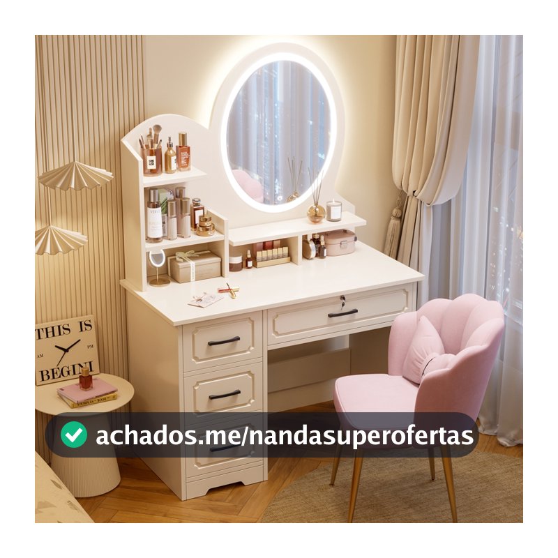 Penteadeira de quarto Luxo com 4 gavetas Mesa de maquiagem multifuncional LED branca Yesop
