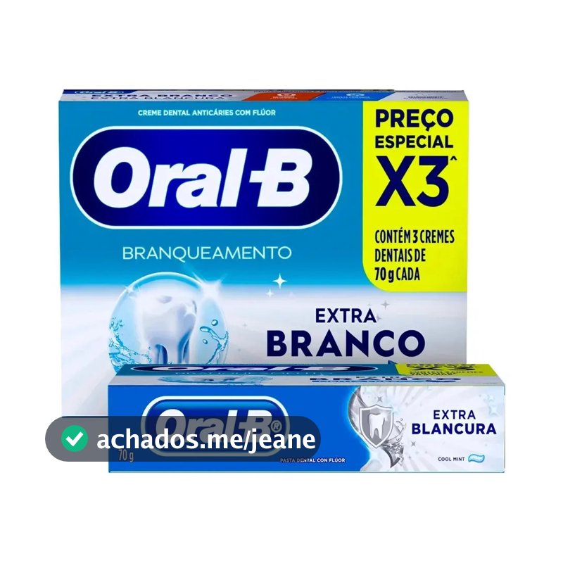 Pasta De Dente Oral-b Branqueador Creme Dental Extra Branco 3 Unidades De 70 G