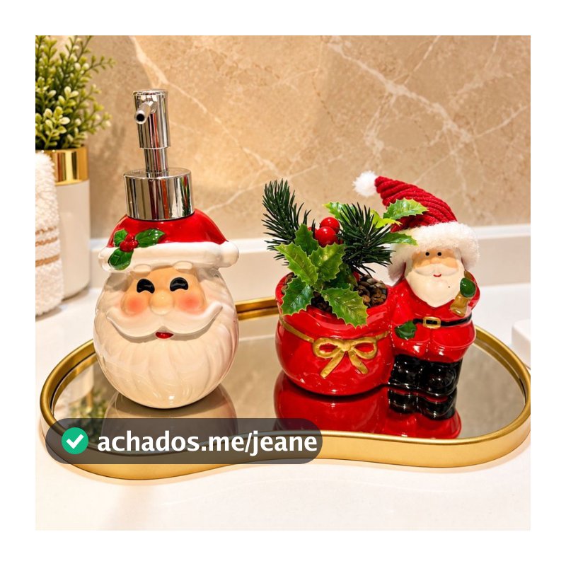 Decoração Natalina Cachepot com Cerejinha Saboneteira Neve Artificial Presente Papai Noel