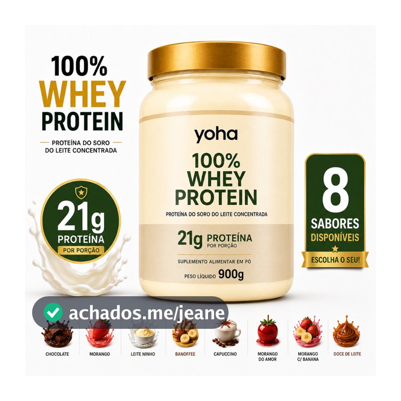 Whey Protein 100% 900g 21g Proteína Fácil Digestão Massa Muscular Alta Qualidade Sabores Incríveis