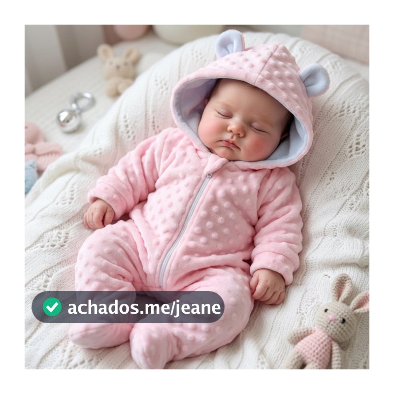 Macacão Bebê Pipoquinha Fleece Frio Com Capuz E Zíper