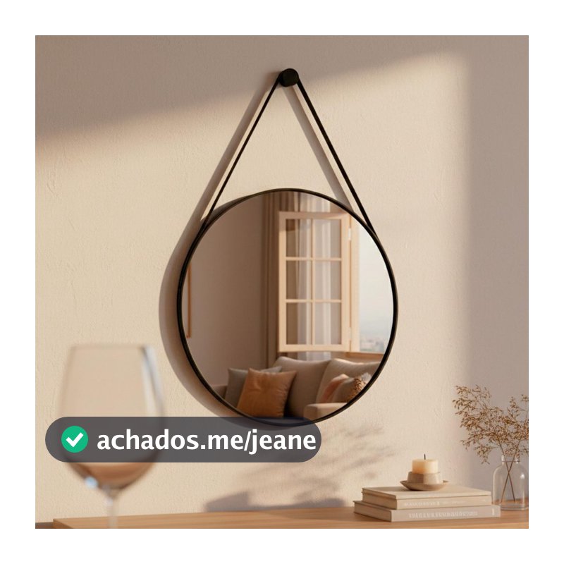 Espelho Adnet Decorativo Redondo Alça Couro Tamanhos e Cores 60cm 50cm 40cm 30cm Suporte Pino Parede