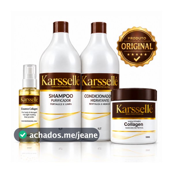 Kit Capilar Completo Karssellé Shampoo e Condicionador 1L + Máscara de Hidratação Colágeno 500g + Óleo Reparador 60ml
