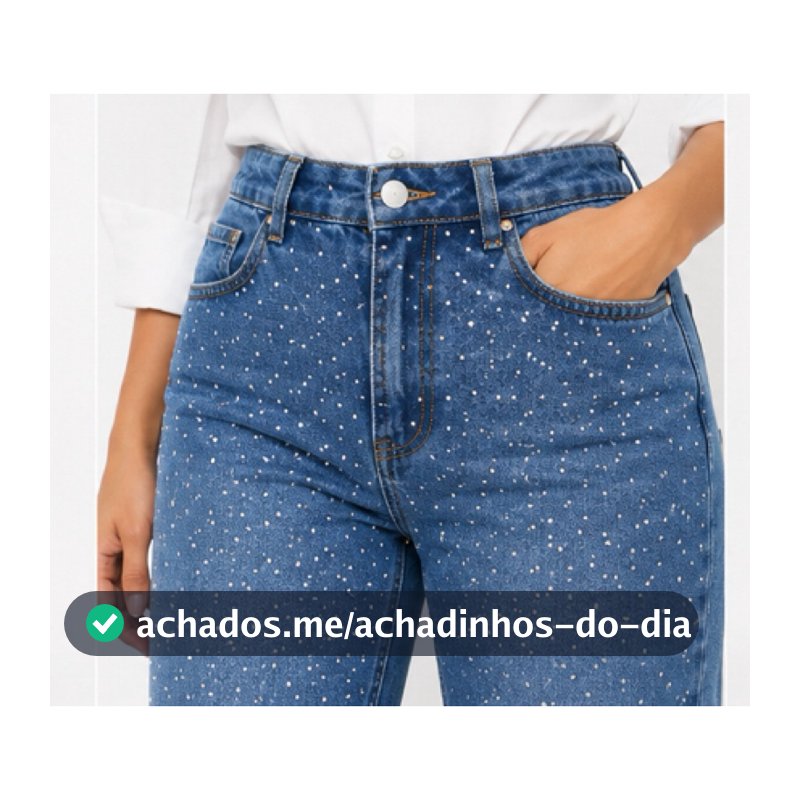 Calça jeans feminina wid com brilho total na frente