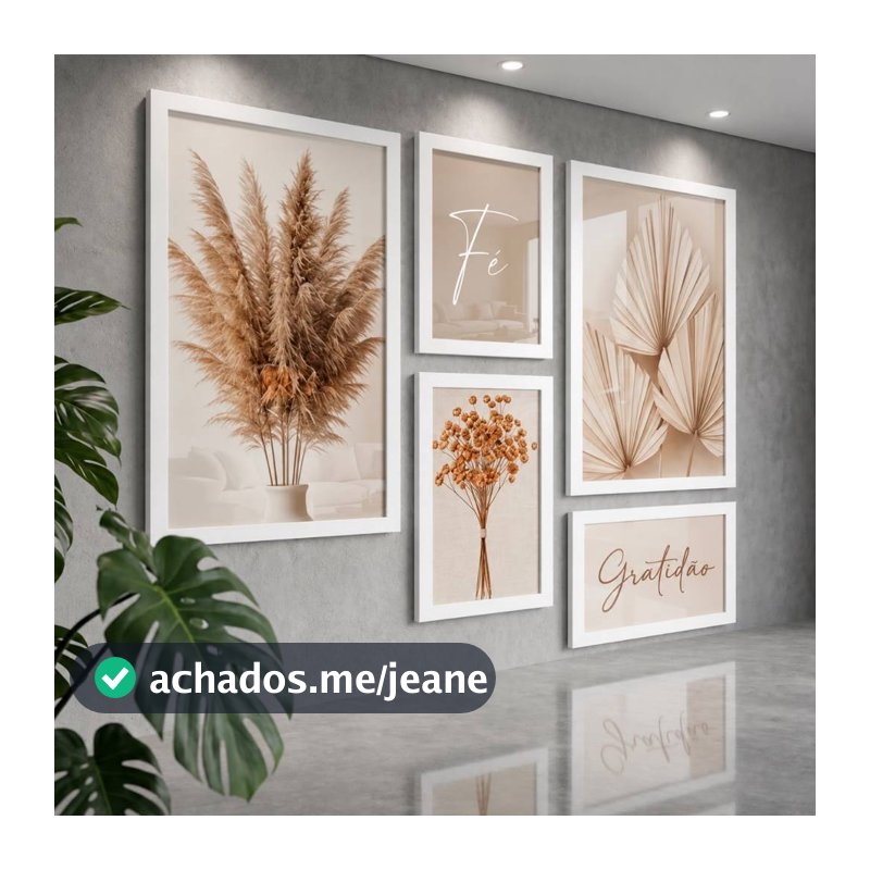 Painel 5 Peças Gratidão Religioso Harmonia Fé Quadros Sala Hall Folhas Secas
