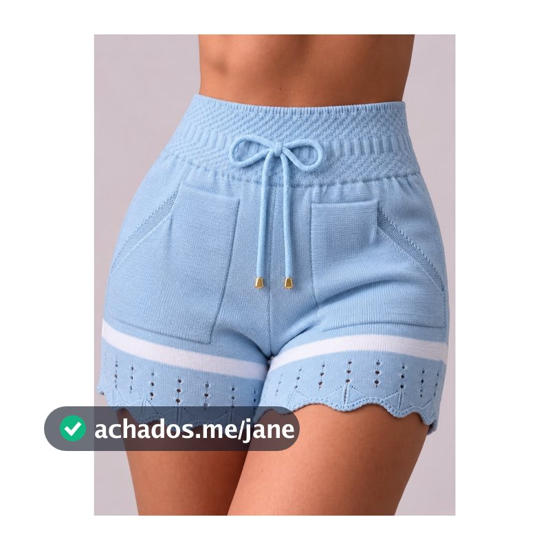 Short Feminino Listrado em Tricot Modal Premium com Bolsos e Cordão na Cintura Verão 2027
