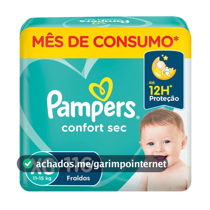 Fralda Pampers Confort Sec Jumbo Plus XG com 116un
