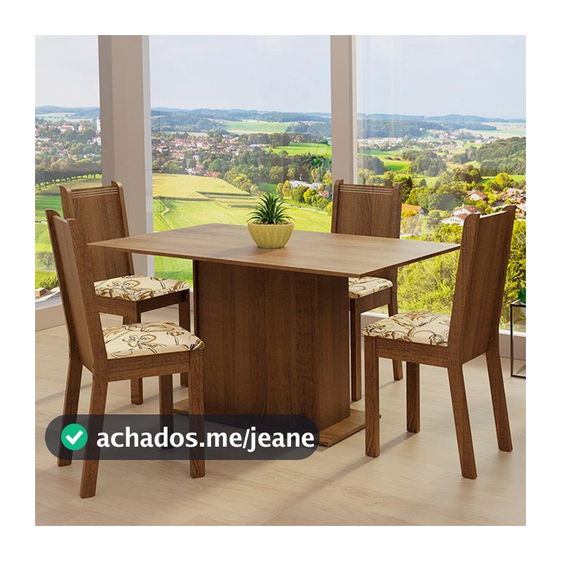 Conjunto Sala de Jantar Madesa Luana Mesa Tampo de Madeira com 4 Cadeiras - Rustic/Lírio Bege