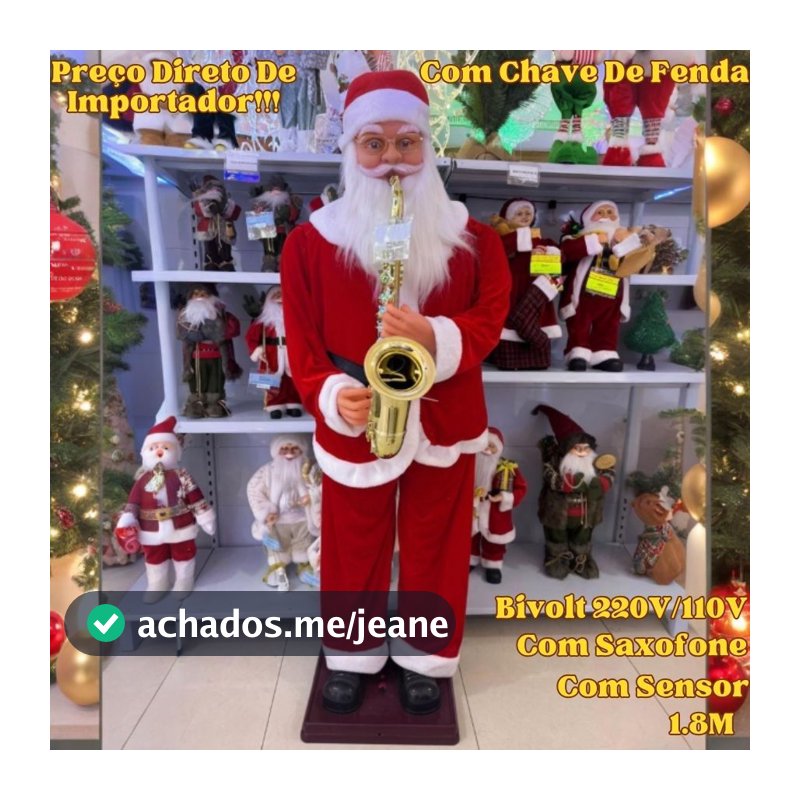 Papai Noel Com Saxofone 1,8M Bivolt 220V/110V Gigante Musical Com Sensor E Chave De Fenda