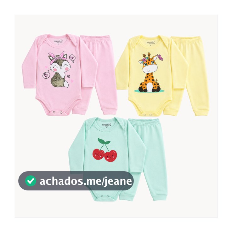 Kit 6 peças de roupas para bebê menina sortido 3 body pagão +3 calças/mijão inverno algodão sortido