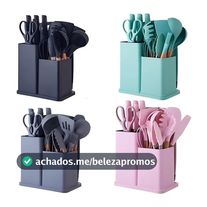Kit Conjunto 19 Pçs De Utensílios Facas Silicone e Plástico Cozinha Jogo Completo Batedeira Colher Pegador