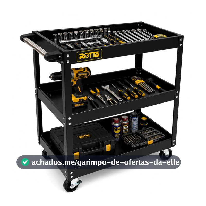 Carrinho De Ferramentas Aberto Para Mecânico Oficina Autocenter detalhamento 3 Prateleiras até 90kg