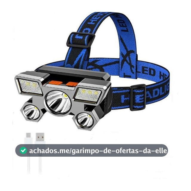 Lanterna de Cabeça 5 Led Luz Forte  À Prova D 'Água USB Recarregável 4 Modos