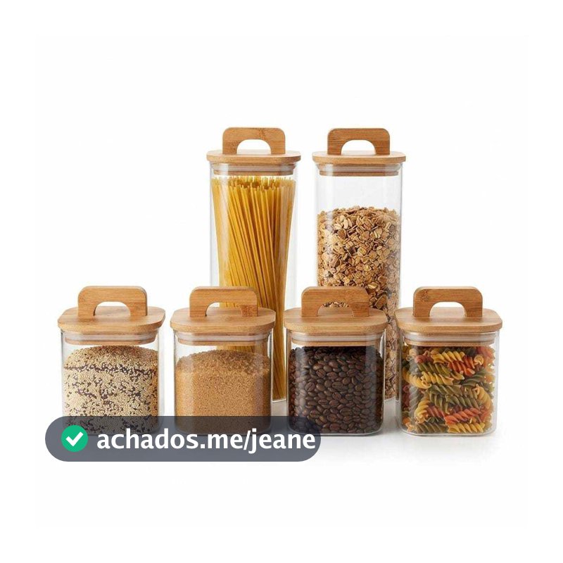 Kit Potes Mantimento Hermético Vidro Borossilicato Quadrado Vedação Tampa Bambu