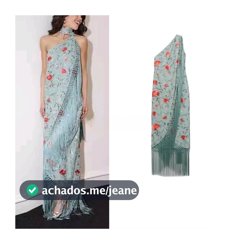 2026 Verão Novo Produto Feminino Franjas Ombro Inclinado Vestido Estampado 17021234