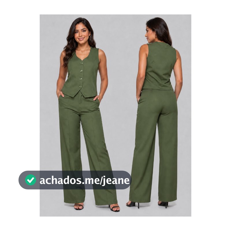 Conjunto Feminino Alfaiataria Colete Acinturado com Botões e Calça Pantalona Wide Leg Elegante P ao GG Várias Cores