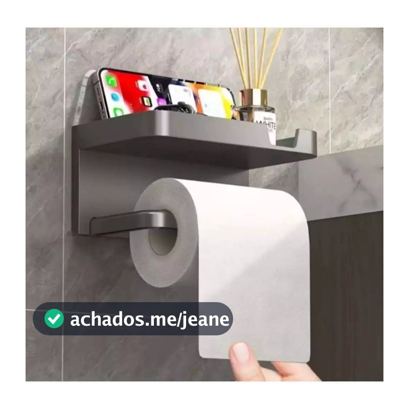Suporte Porta Papel Higienico e Suporte para Celular Com Adesivo Fixo na Parede Sem Furos