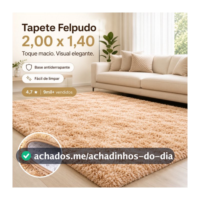 Tapete 2,00 X 1,50 Peludo Felpudo 4 Cm Para Casa Sala ou Quarto Antiderrapante Não Solta Pelo